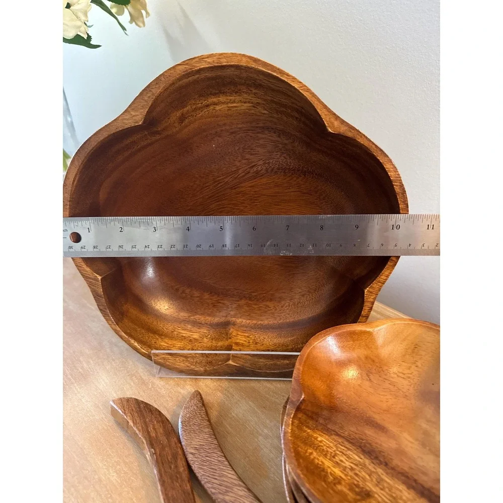 Vintage Monkey Pod 9 pc Salad Bowl Set -6 Bowls,2 Serving Pieces & Large Bowl